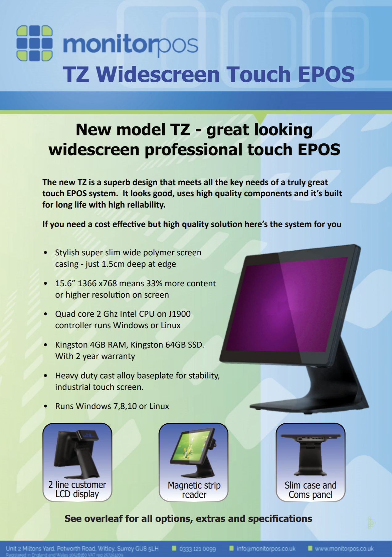 Monitor Pos TZ 15.6 widescreen touchscreen with  Windows 10 IOT